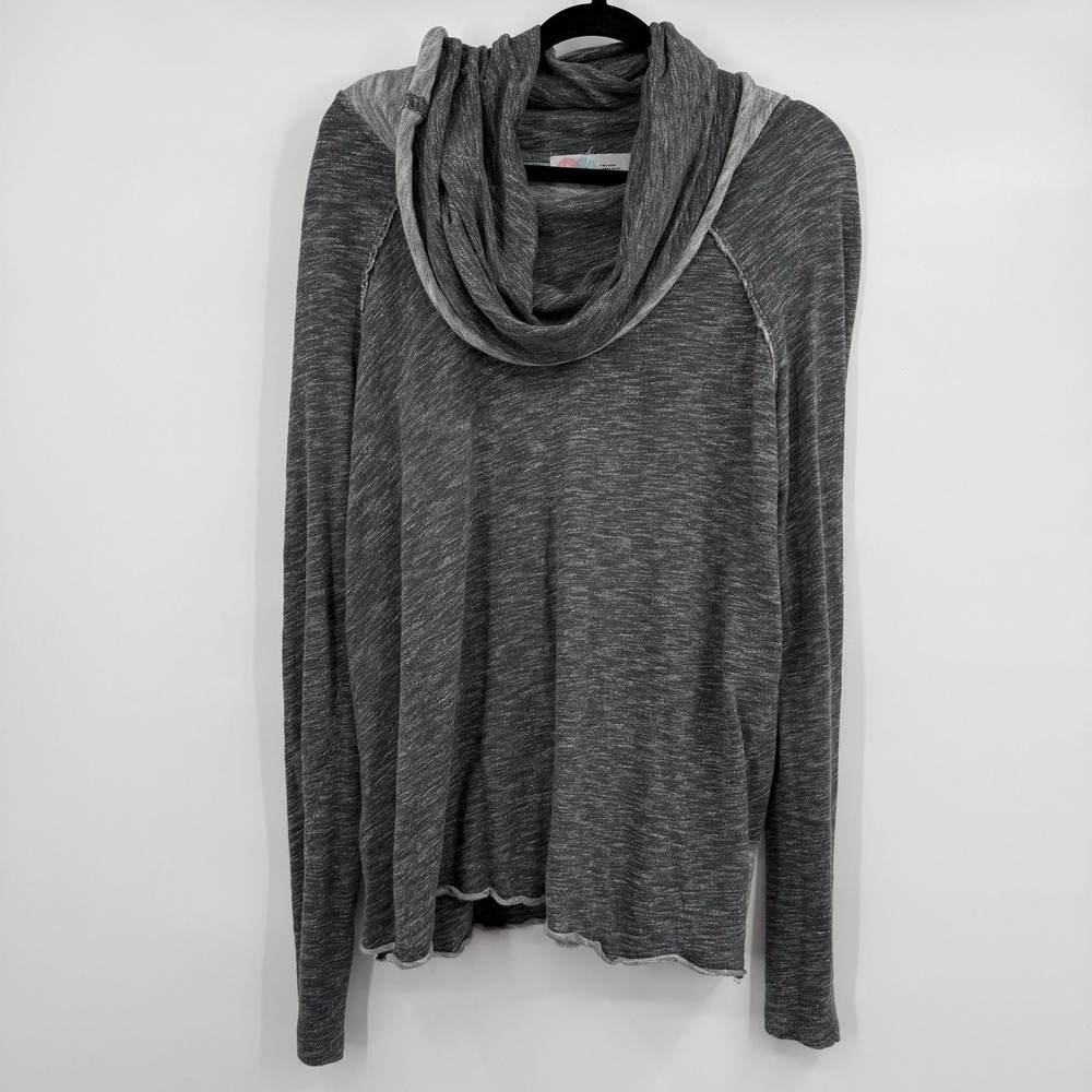 Free People FP Beach Tunic Blouse Womens Medium Gray Cowl Neck Long Sleeve